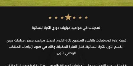 تعديلات جديدة في مواعيد دوري الكرة النسائية بسبب معسكر المنتخب