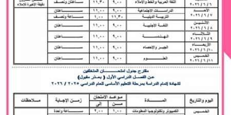 جدول امتحانات الشهادة الإعدادية 2026 محافظة القاهرة.. المواعيد الرسمية لطلاب الصف الثالث الإعدادي