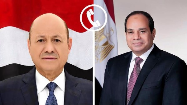 الرئيس السيسي يؤكد خلال اتصال هاتفي مع رئيس الرئاسي اليمني دعم مصر لوحدة واستقرار اليمن