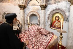البابا تواضروس ي inaugurates the historic church at Abufana Monastery in Malawy following its renovation